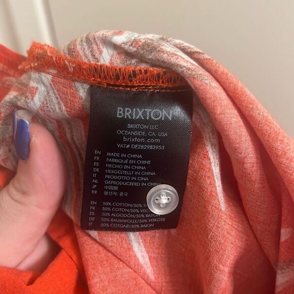 ✨Brixton Red Palm Print Cotton Blend Woven Button Down Sz Large Shirt✨ - Picture 7 of 10